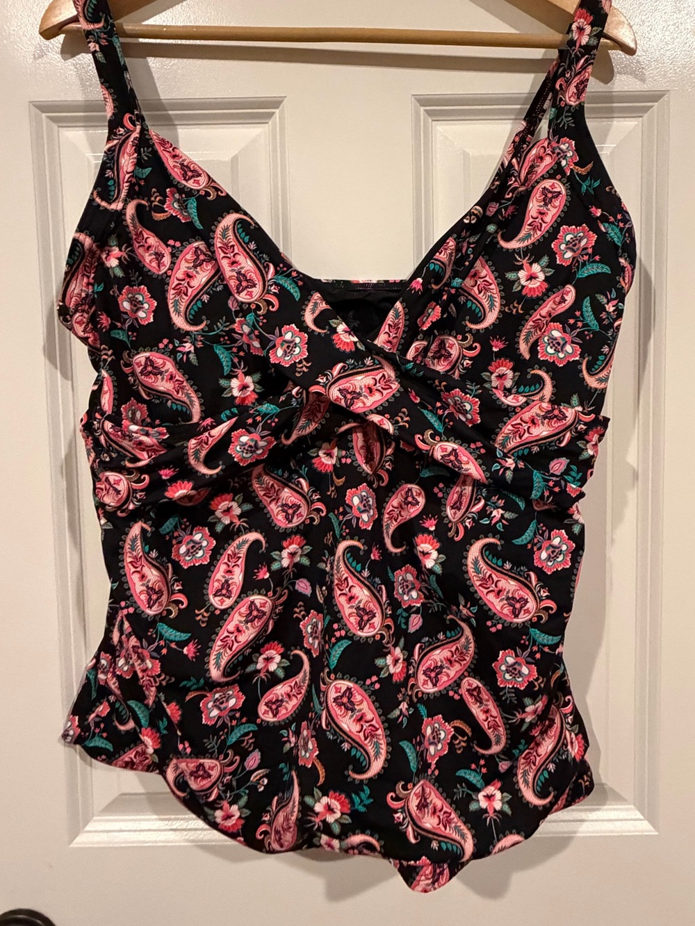 Lands end Women's Black Pink Paisley Swim Tank Top 16